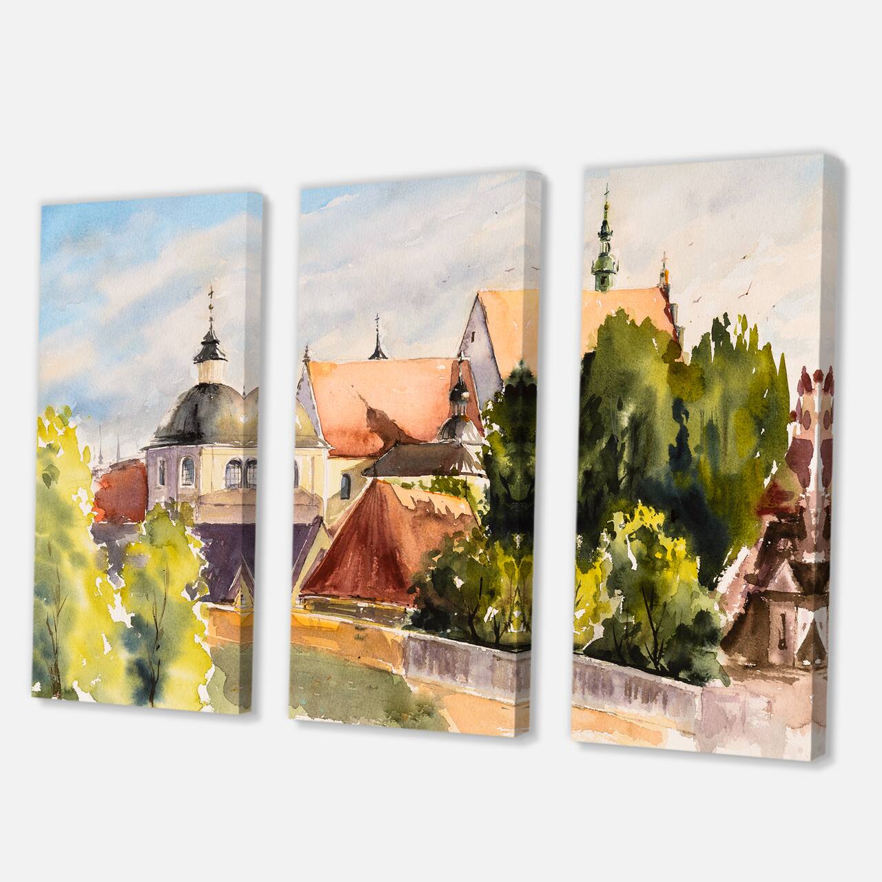Designart - View of Old Polish City In Nature - Traditional Canvas Wall Art Print